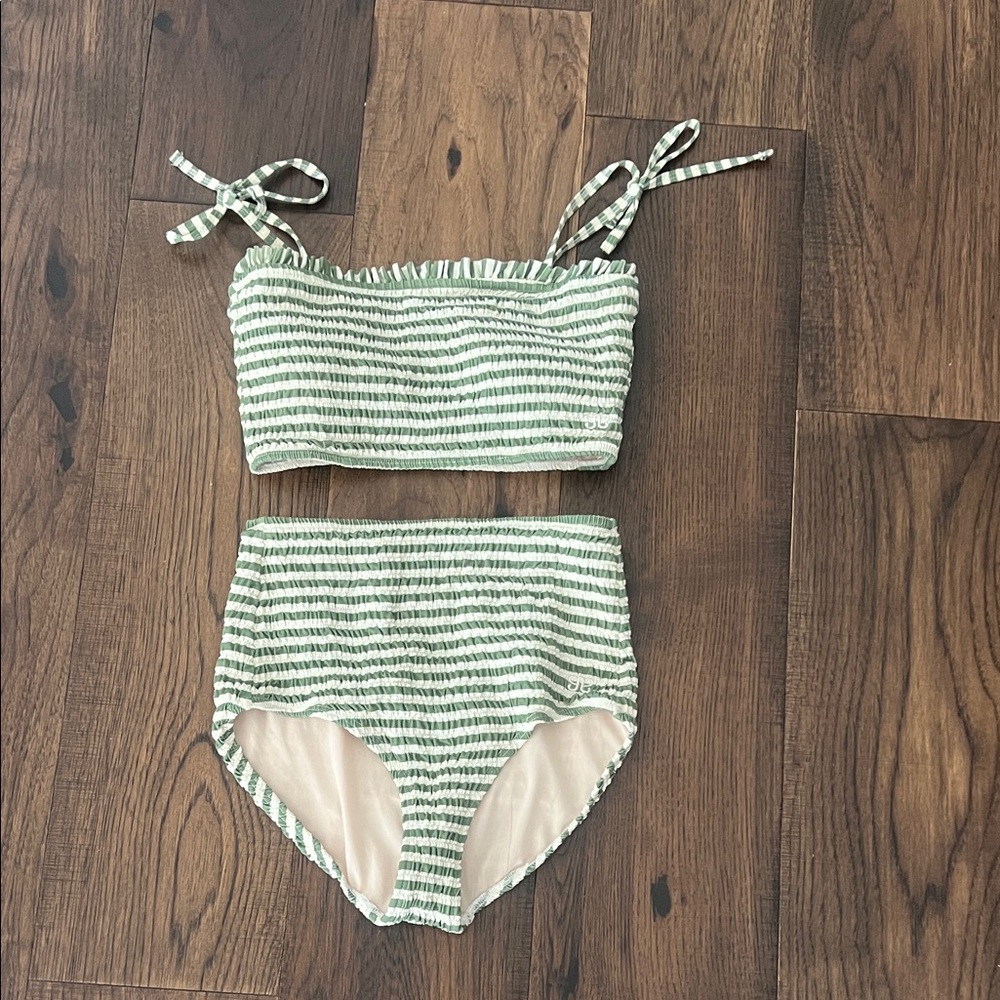 Albion Green and White Striped Swim Set